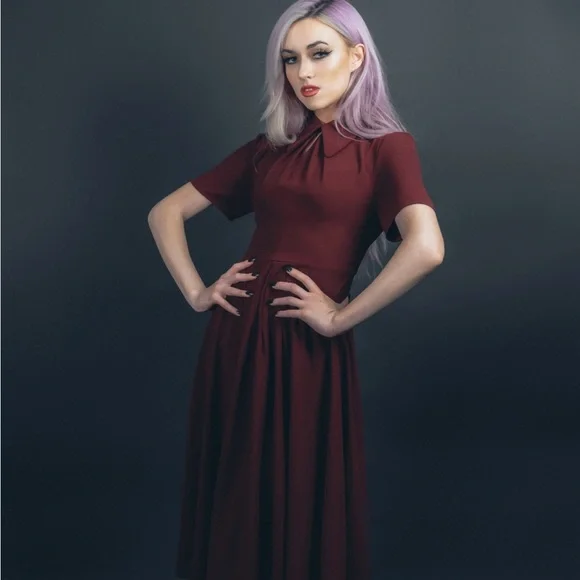 Burgundy Lively Ghosts Overlook A-Line Midi Dress - Picture 10 of 13